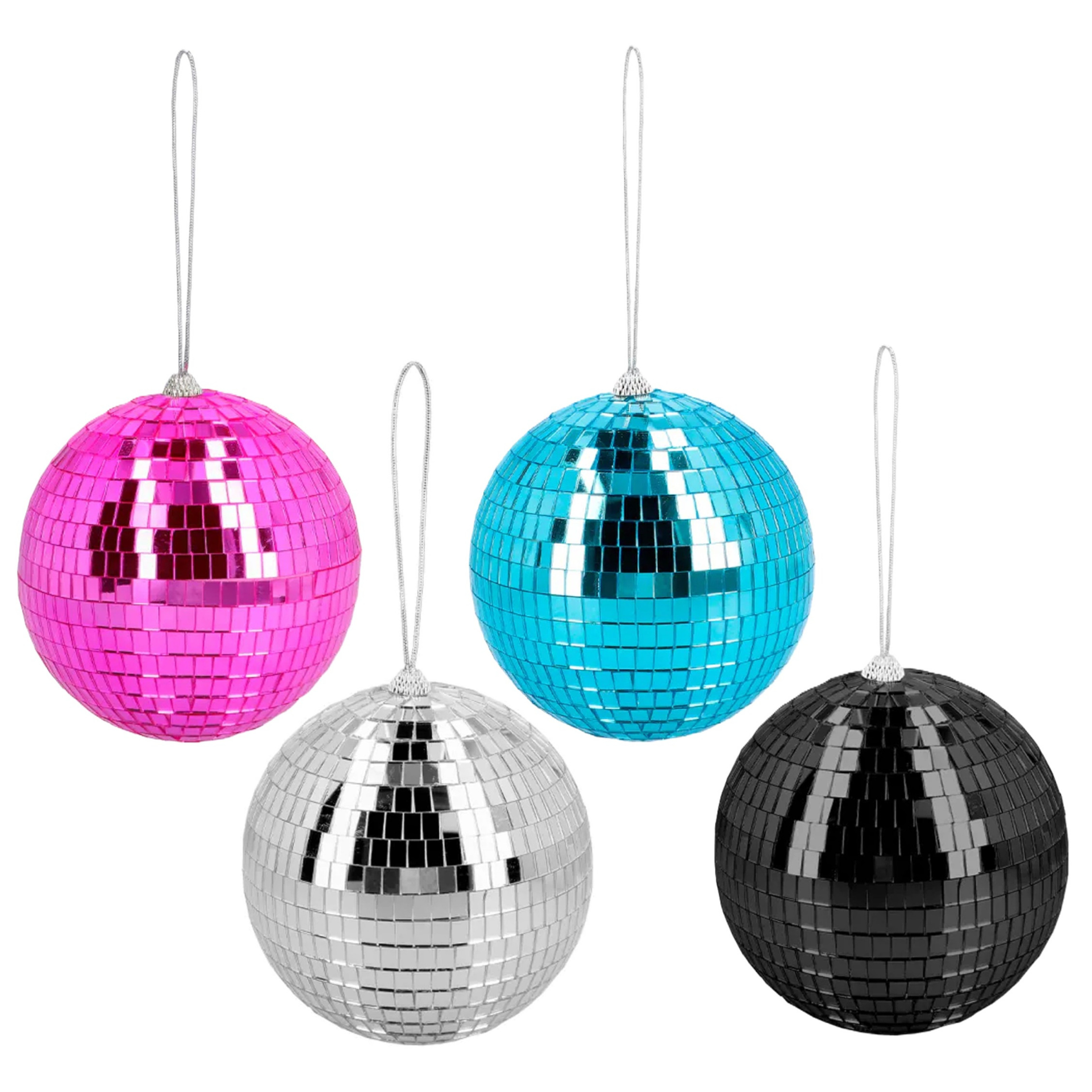 Disco spiegelballen set 4x stuks - mix kleuren - Dia 15 cm - Seventies/eighties thema versiering -