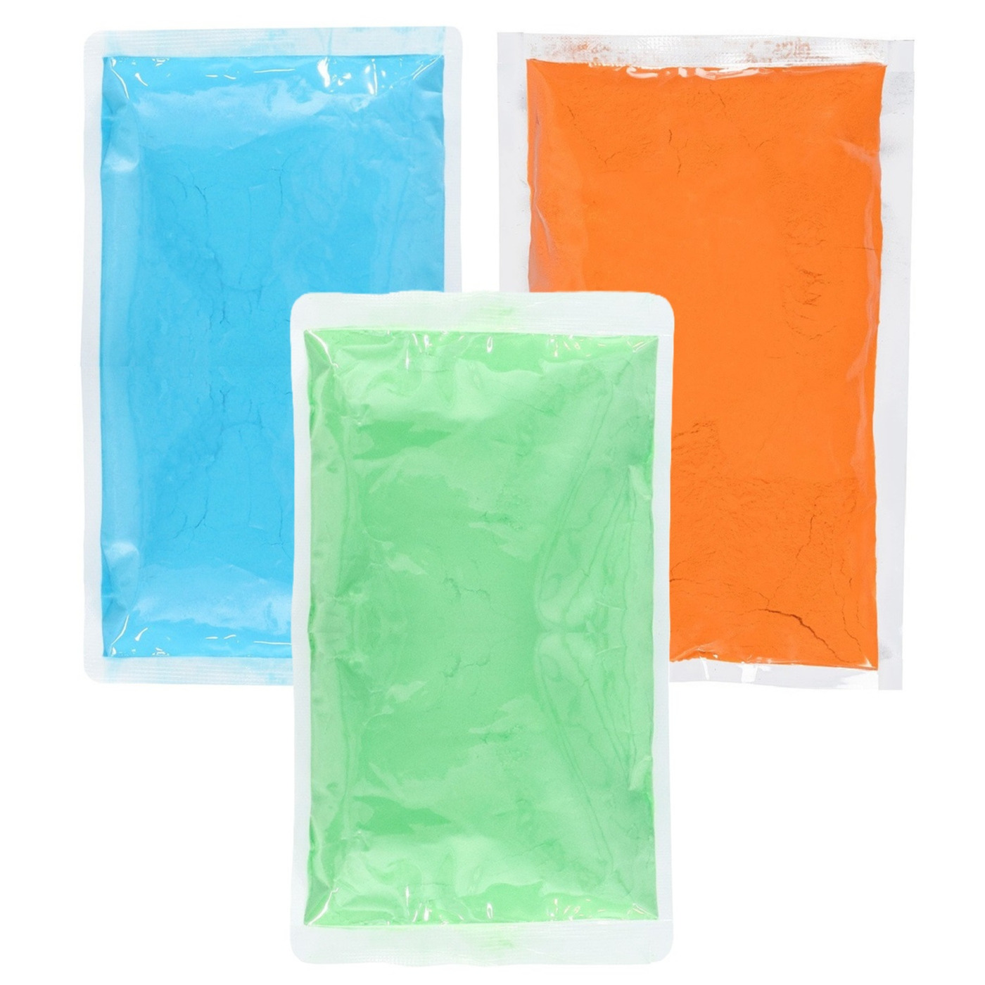 Holi kleurpoeder - 3x kleuren zakjes - 70 gr per zakje - festival/party - heilig kleuren poeder -