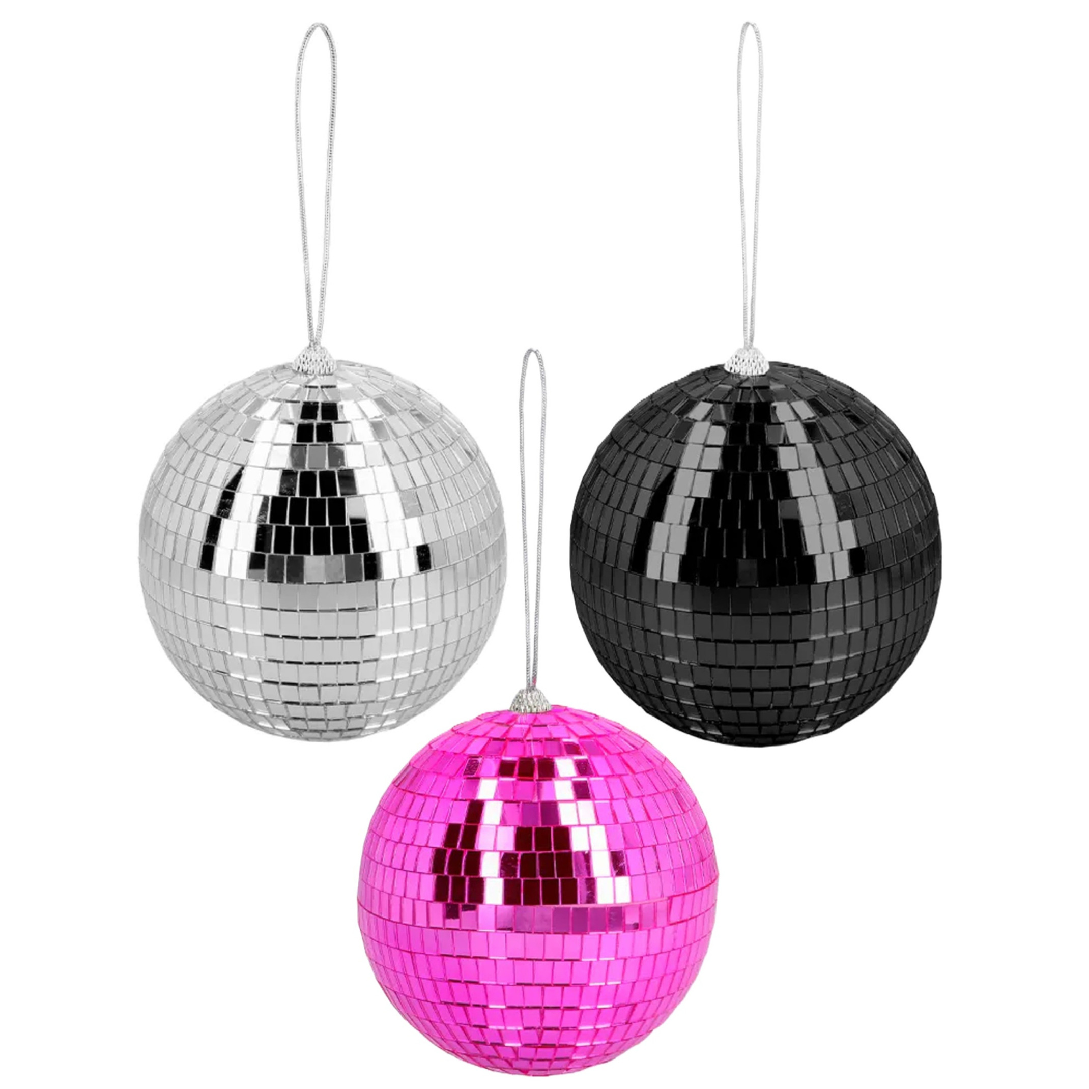 Disco spiegelballen set 3x stuks - mix kleuren - Dia 15 cm - Seventies/eighties thema versiering -