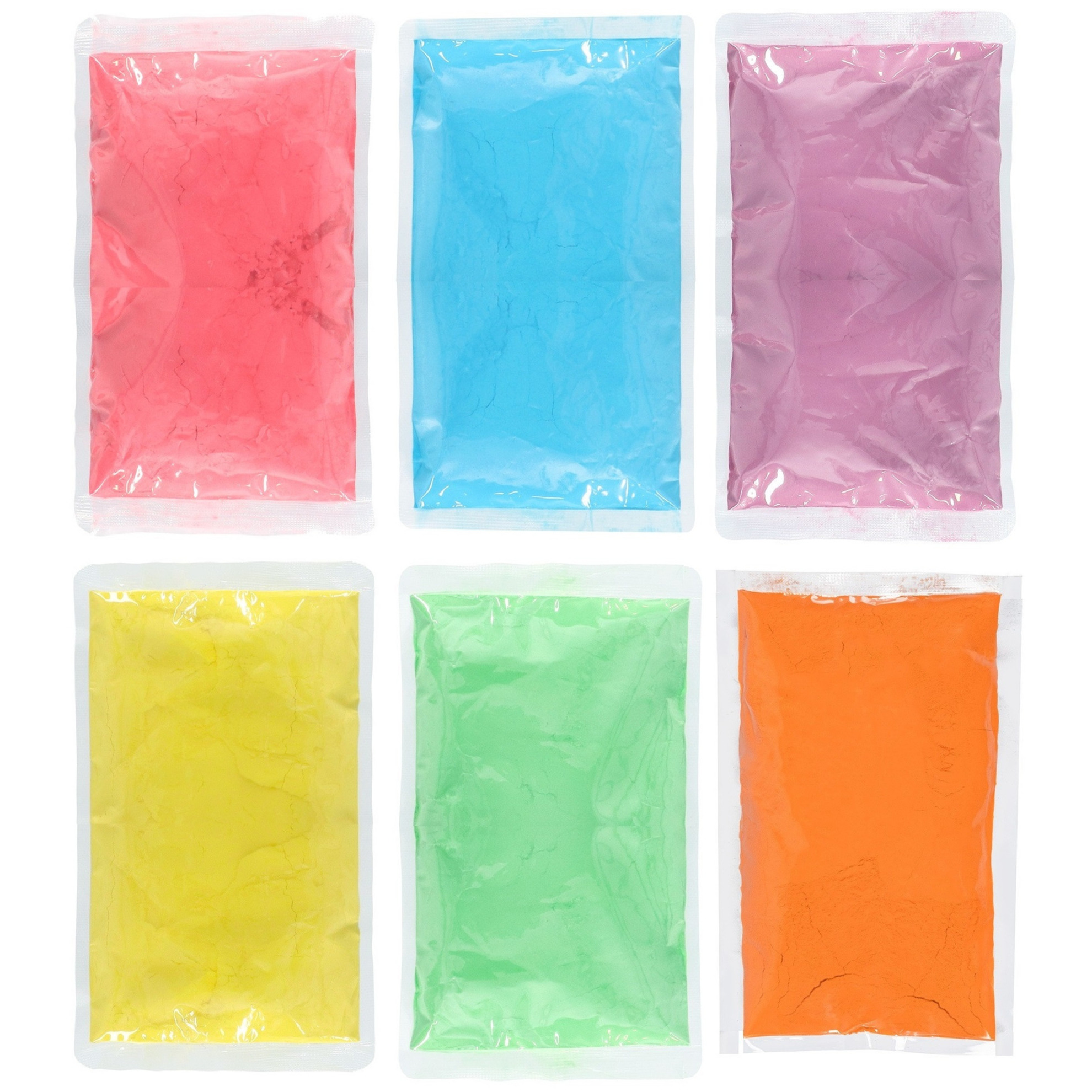 Holi kleurpoeder - 6x kleuren zakjes - 70 gr per zakje - festival/party - heilig kleuren poeder -
