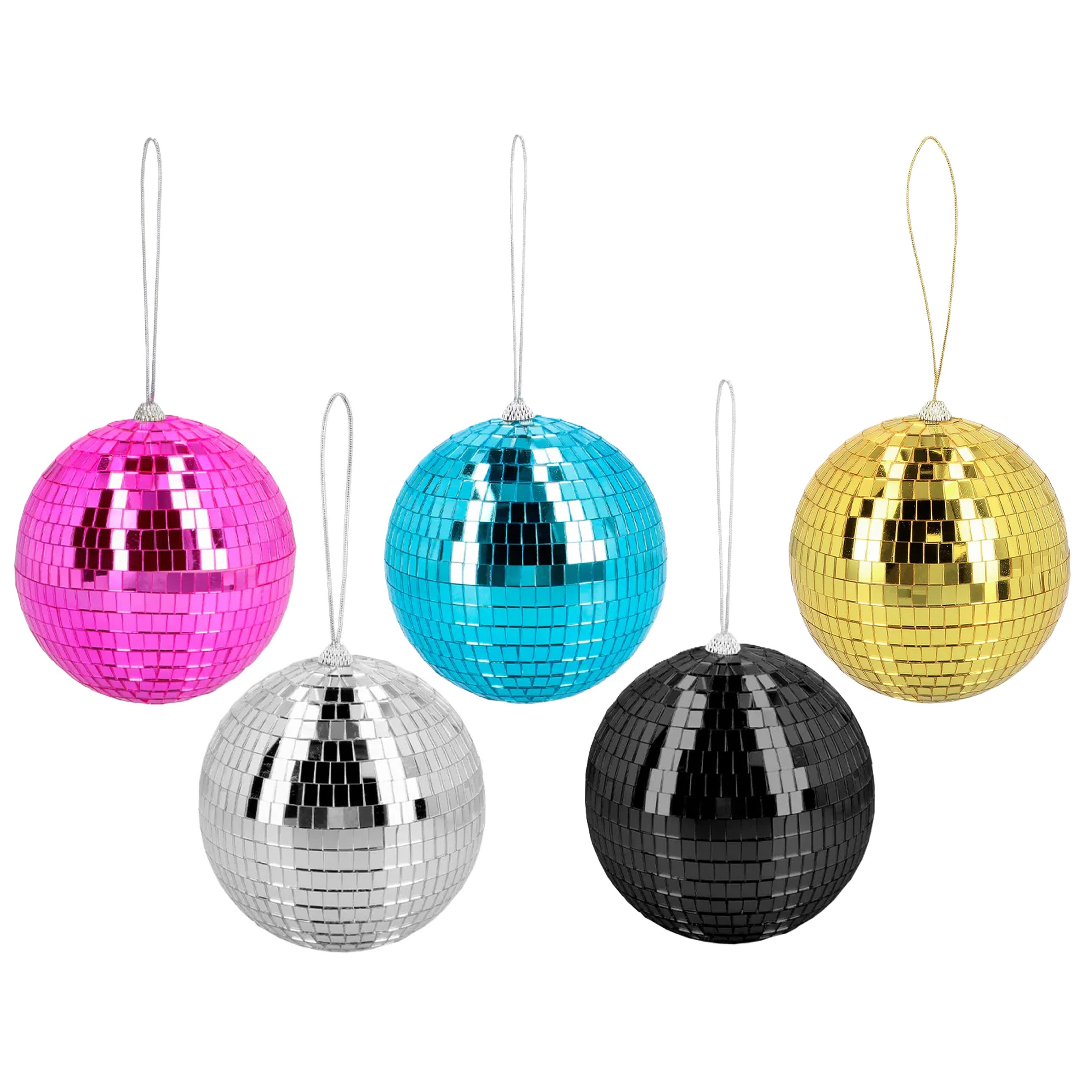 Disco spiegelballen set 5x stuks - mix kleuren - Dia 15 cm - Seventies/eighties thema versiering -