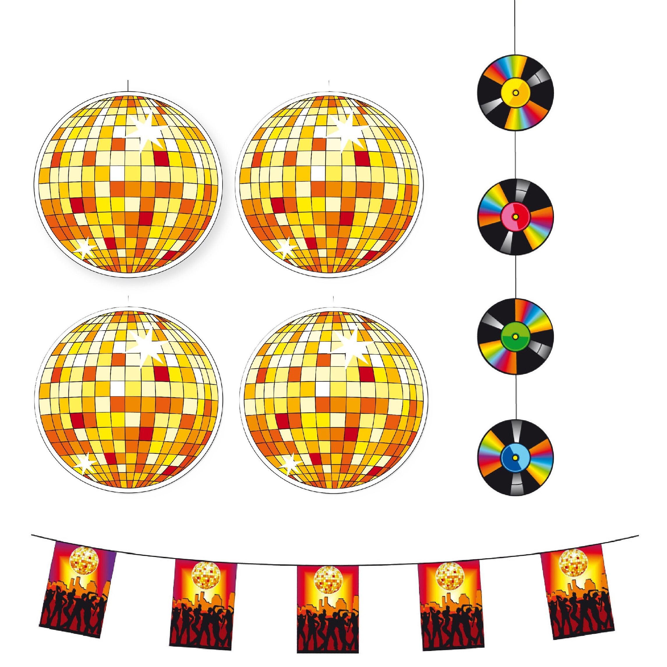 Seventies/Eighties disco thema versiering pakket - 6 delig - papier - feestartikelen - Plafond -