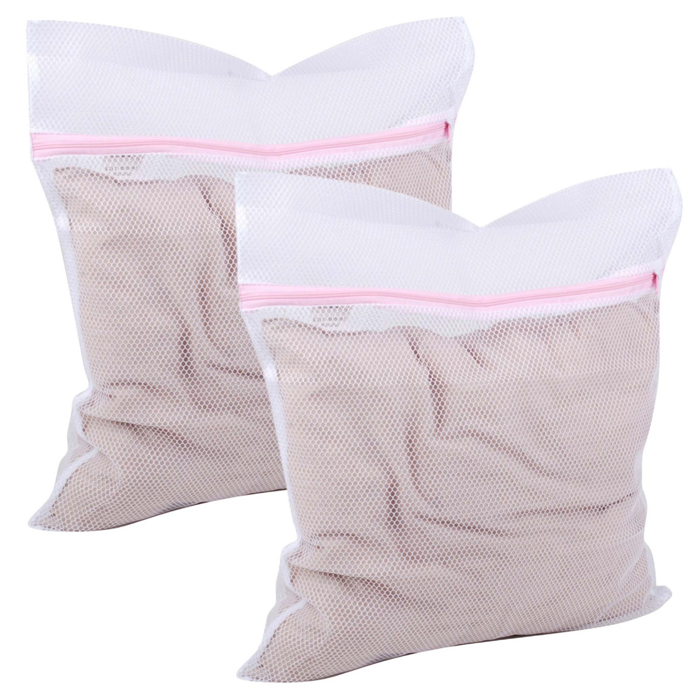 Waszakken XXL size voor delicaat wasgoed - 2x - lingerie/bh waszak - wit - 38 x 48 cm -