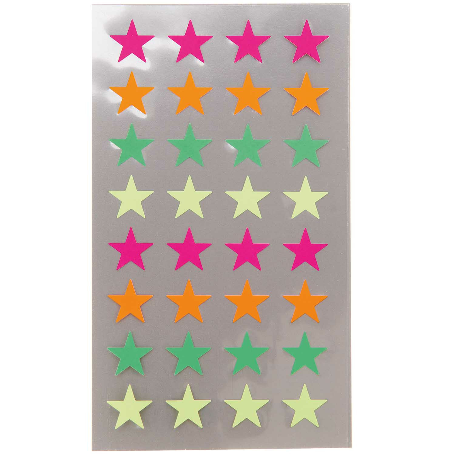 Hobby stickers - 256x stuks - sterren neon kleuren - sticker etiketten - dia 18 mm -