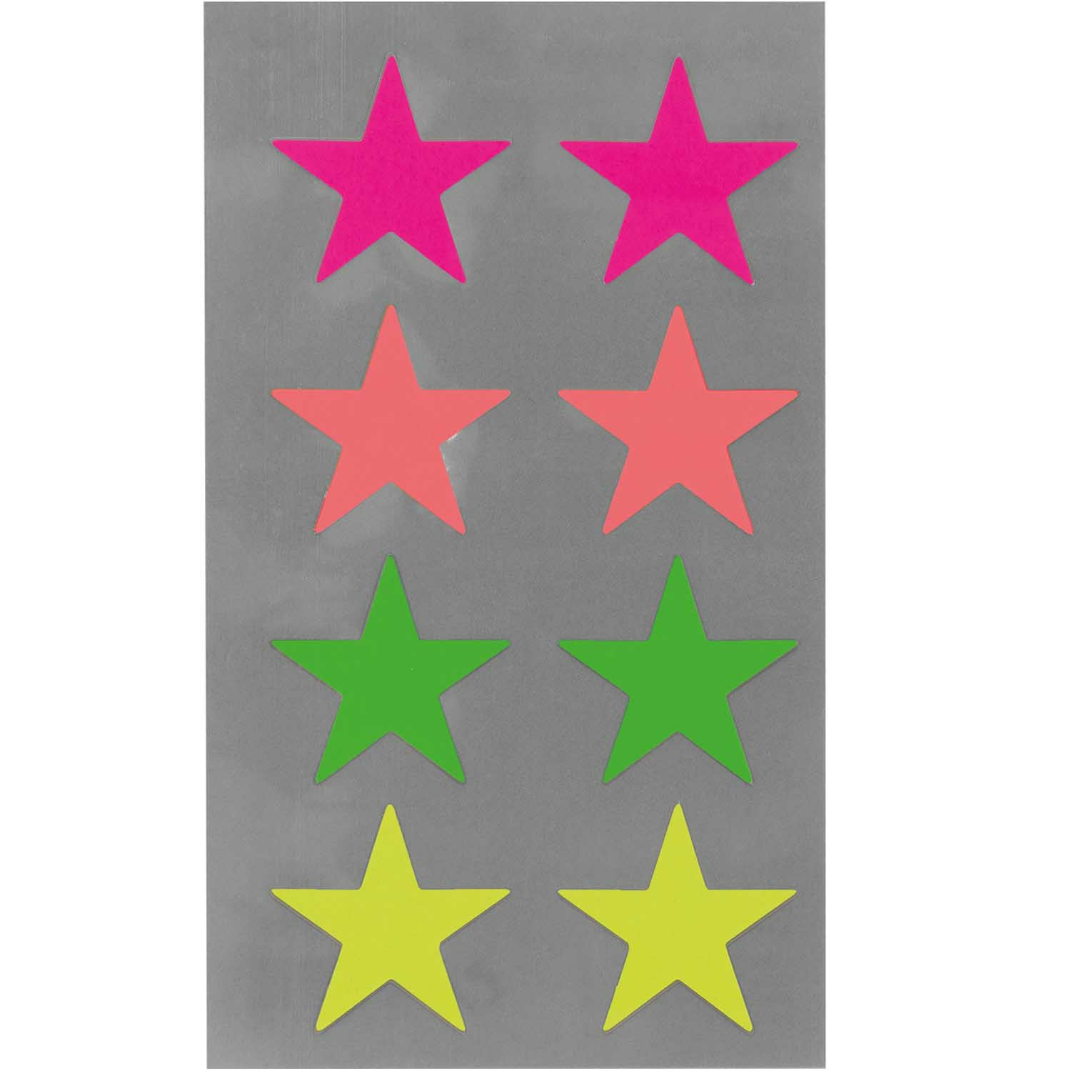 Hobby stickers - 64x stuks - sterren neon kleuren - sticker etiketten - dia 25 mm -