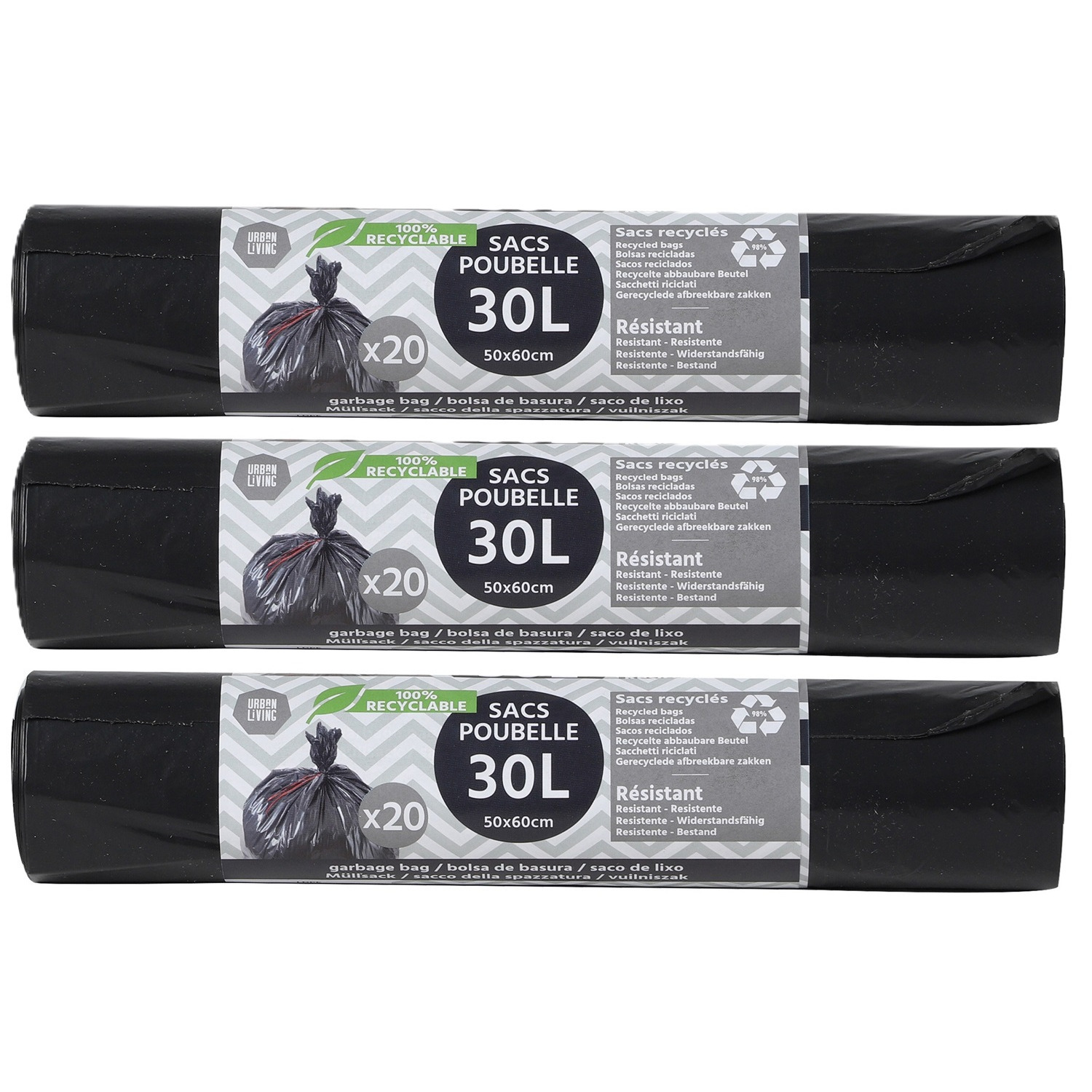 Afvalzakken/vuilniszakken/containerzakken - medium size - 60x - 30 liter - zwart - 60 x 50 cm -