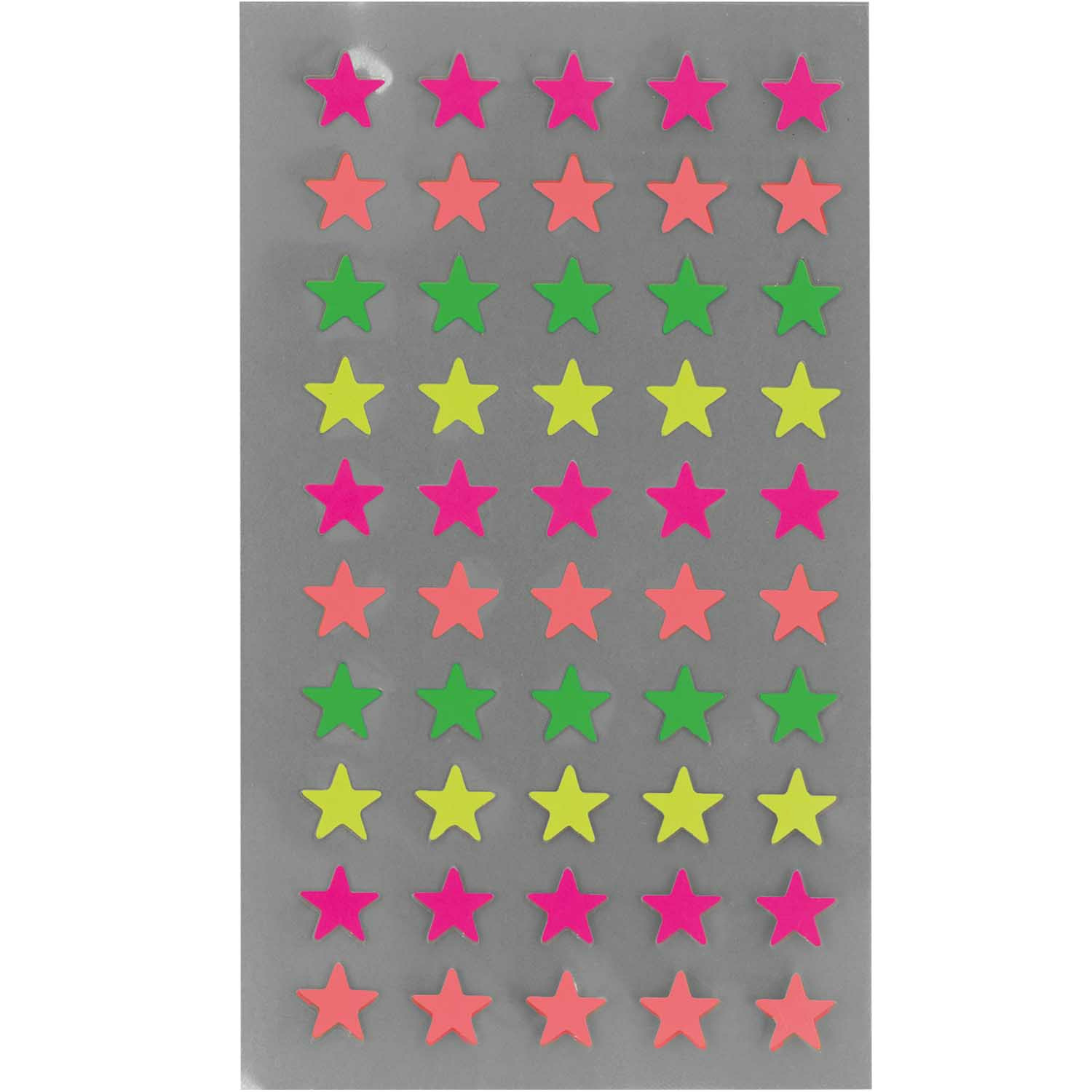 Hobby stickers - 200x stuks - sterren neon kleuren - sticker etiketten - dia 10 mm -