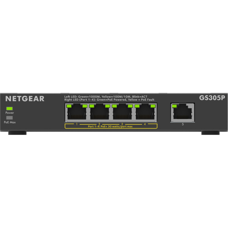 Netgear 5-Port PoE+ Gigabit Ethernet SOHO Unmanaged Switch (GS305P) switch