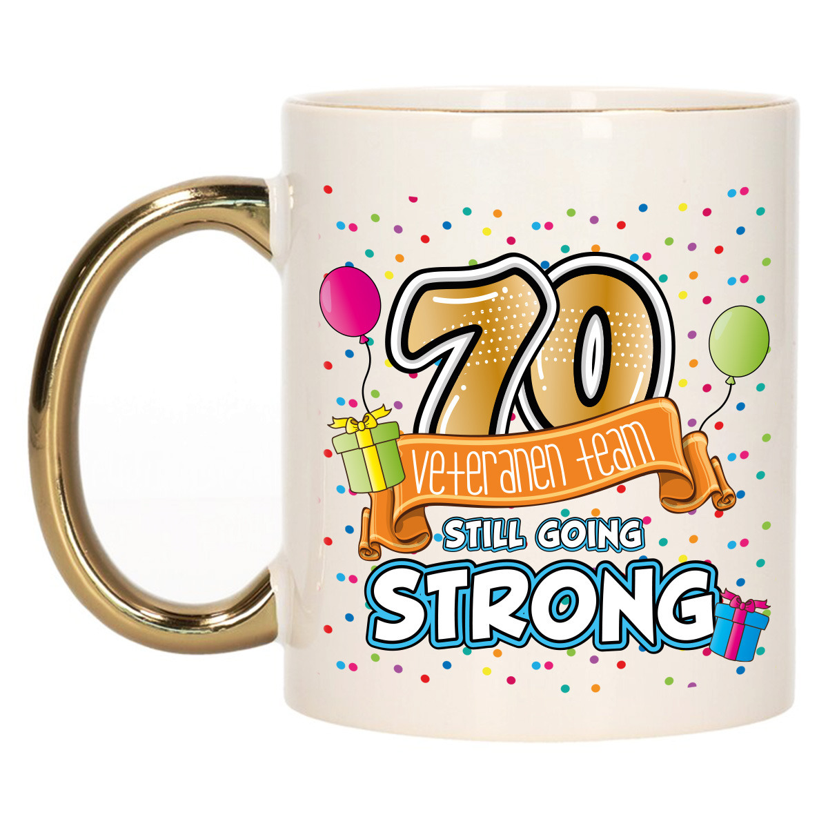 Verjaardag cadeau mok 70 jaar - goud - veteranen team - 300 ml - keramiek -