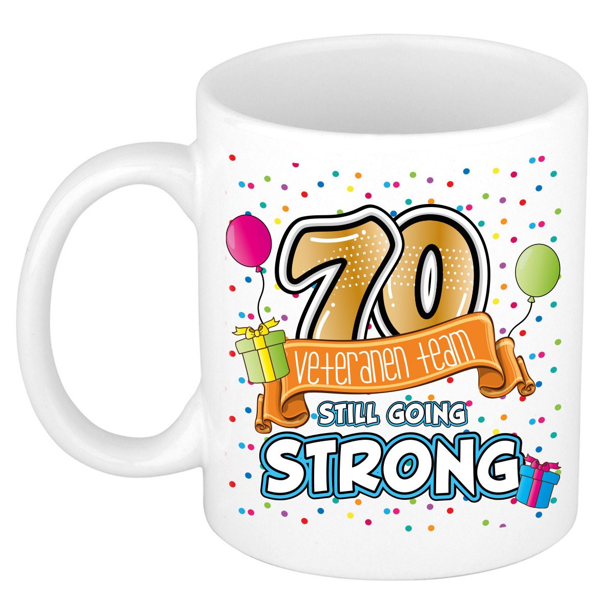 Verjaardag cadeau mok 70 jaar - wit - veteranen team - 300 ml - keramiek -