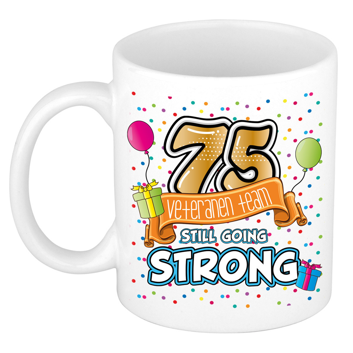 Verjaardag cadeau mok 75 jaar - wit - veteranen team - 300 ml - keramiek -