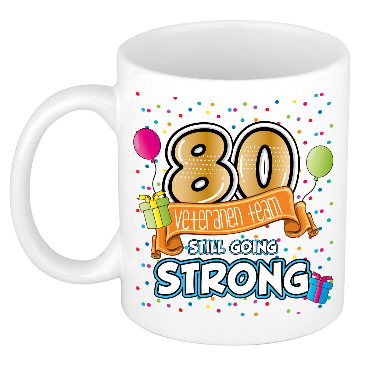 Verjaardag cadeau mok 80 jaar - wit - veteranen team - 300 ml - keramiek -