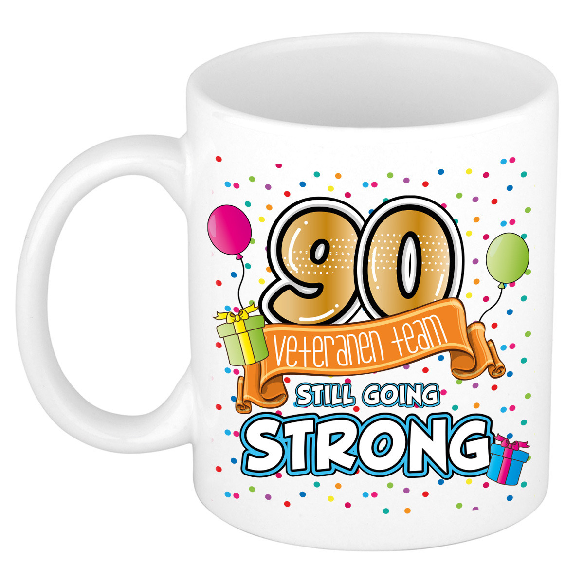 Verjaardag cadeau mok 90 jaar - wit - veteranen team - 300 ml - keramiek -