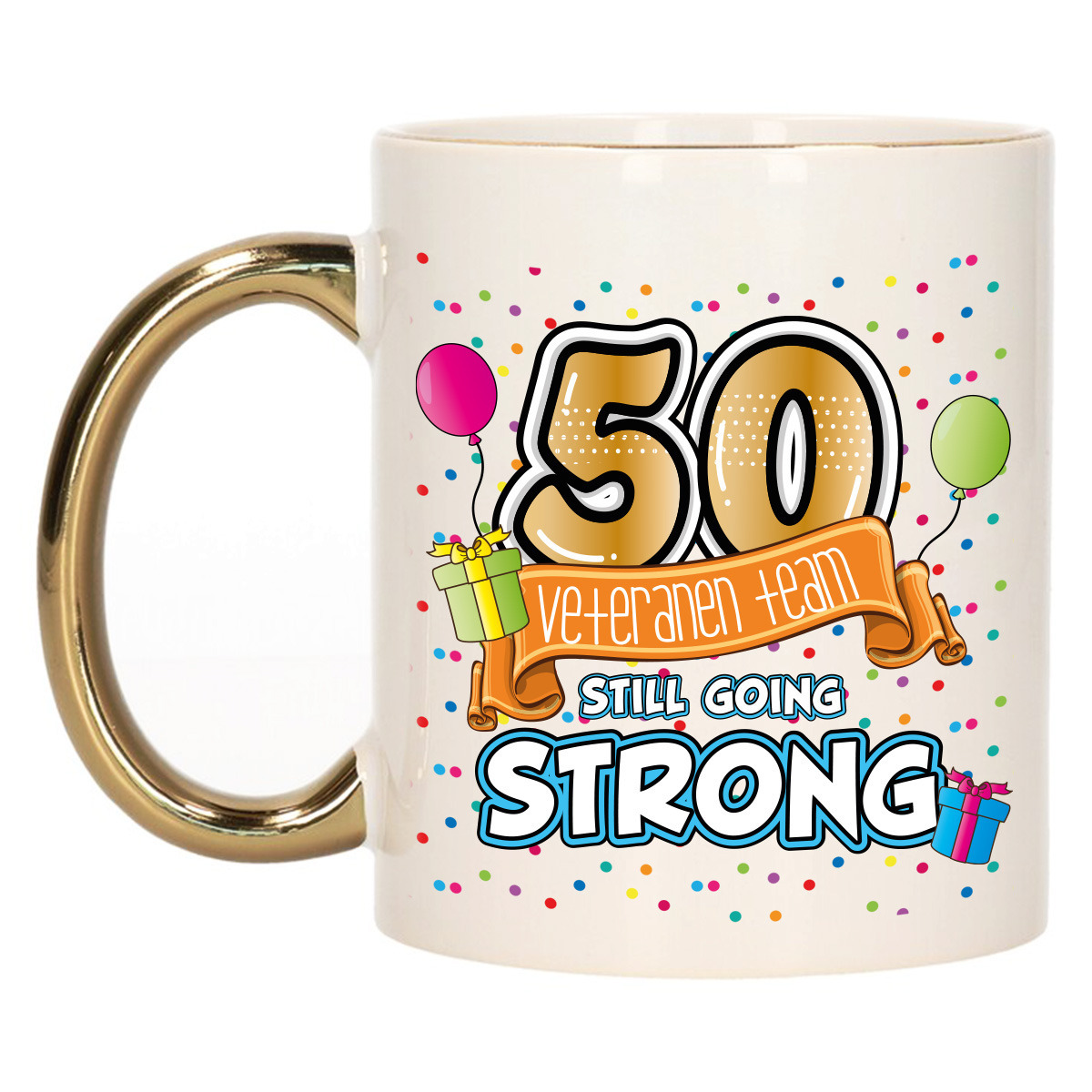 Verjaardag cadeau mok 50 jaar - goud - veteranen team - 300 ml - keramiek - Abraham -