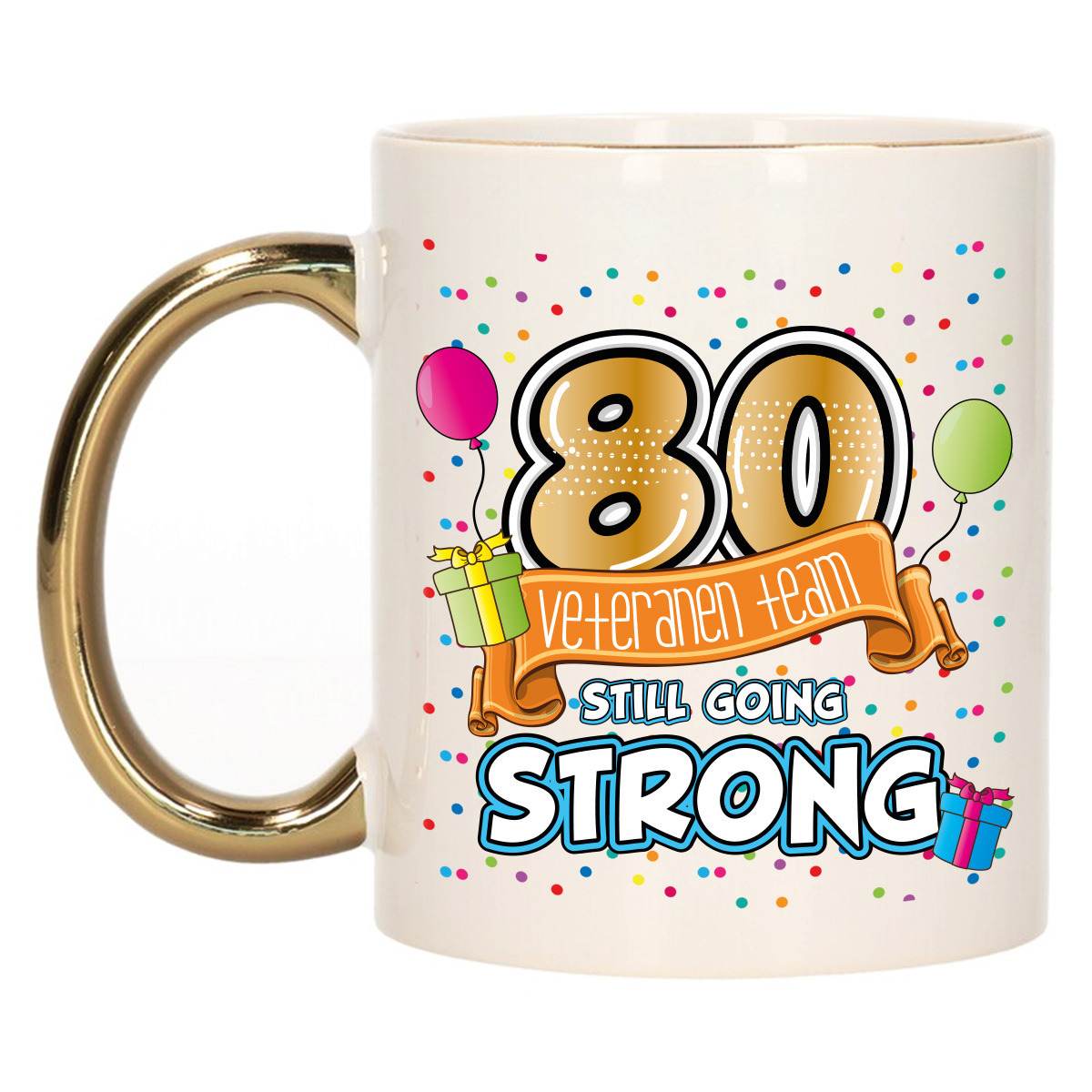 Verjaardag cadeau mok 80 jaar - goud - veteranen team - 300 ml - keramiek -