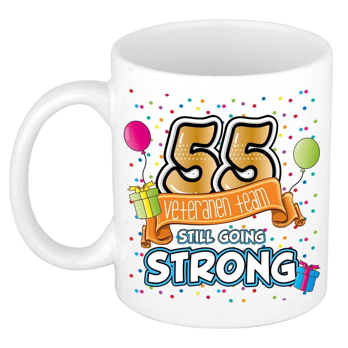 Verjaardag cadeau mok 55 jaar - wit - veteranen team - 300 ml - keramiek -