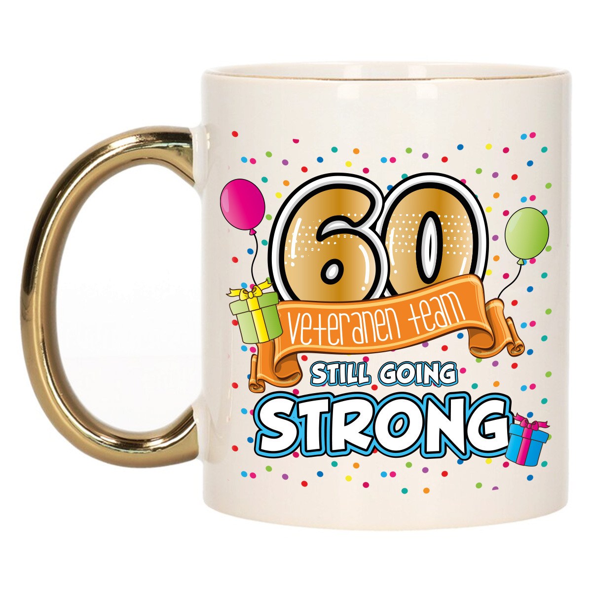 Verjaardag cadeau mok 60 jaar - goud - veteranen team - 300 ml - keramiek -