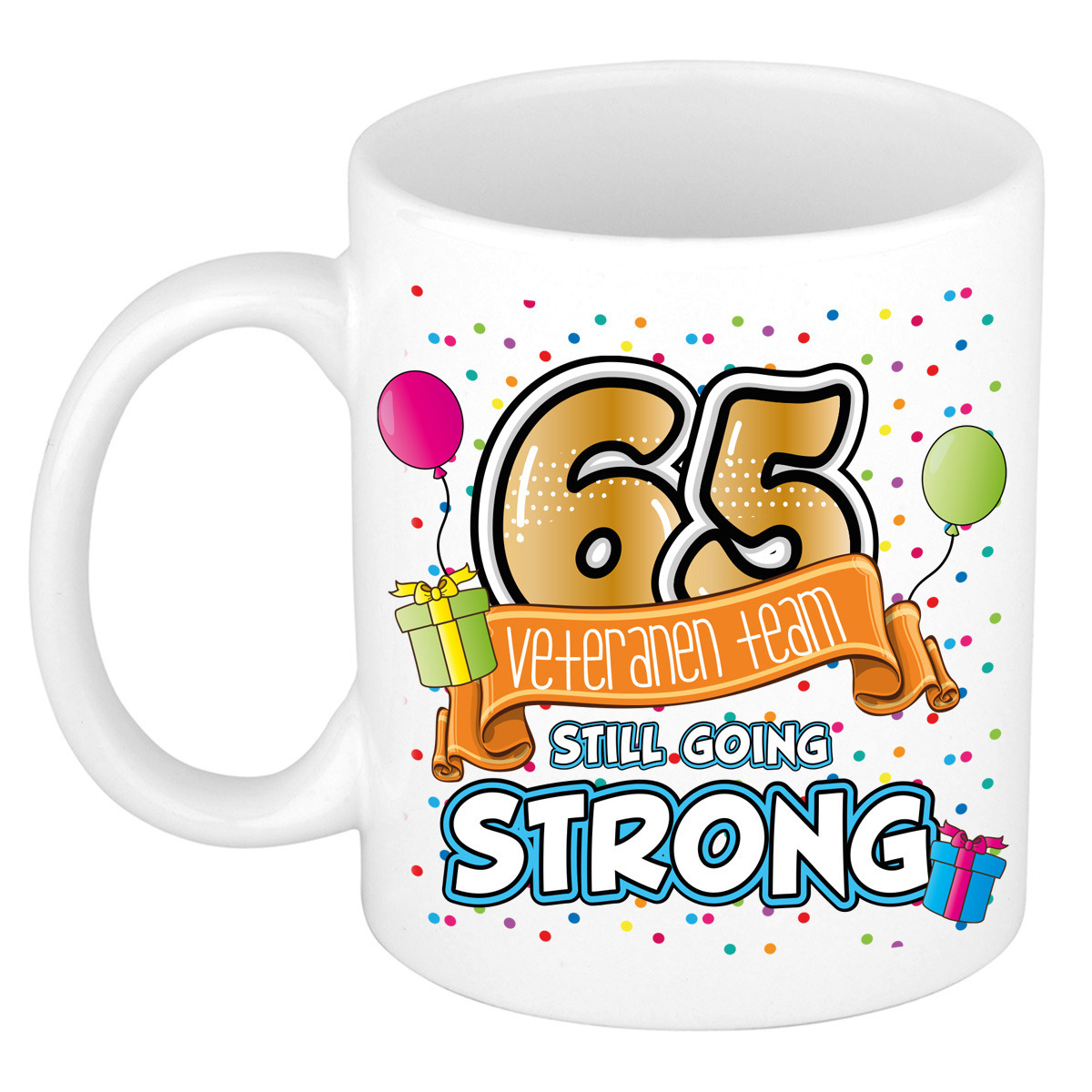 Verjaardag cadeau mok 65 jaar - wit - veteranen team - 300 ml - keramiek -
