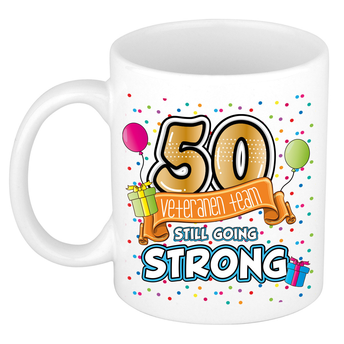 Verjaardag cadeau mok 50 jaar - wit - veteranen team - 300 ml - keramiek - Abraham -