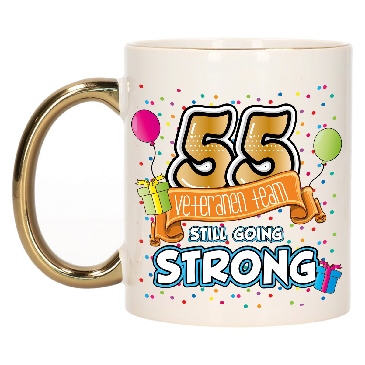 Verjaardag cadeau mok 55 jaar - goud - veteranen team - 300 ml - keramiek -