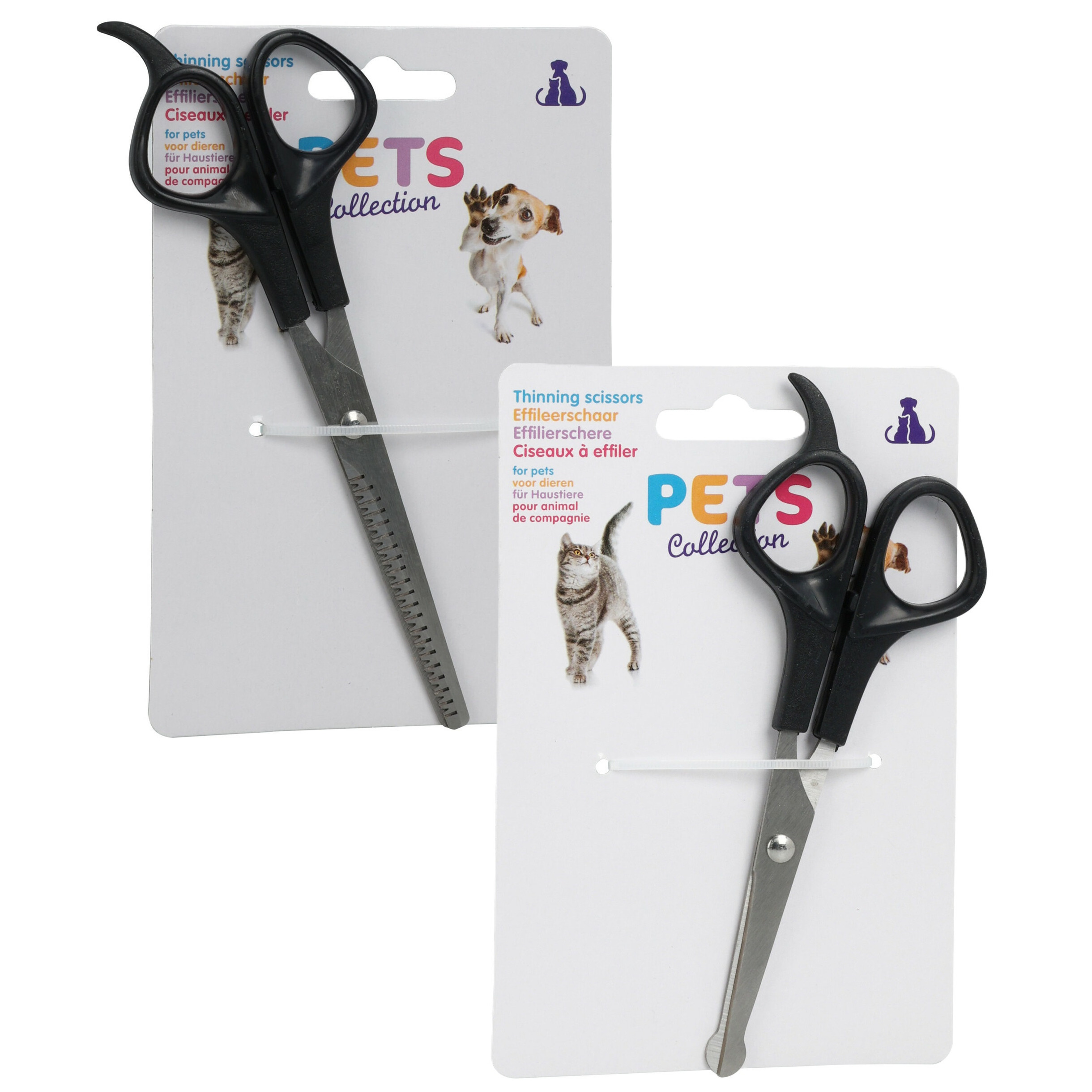 Pets Collection huisdieren knipscharen set - vacht/oren/neus - rvs/kunststof - katten/honden - 18 cm -