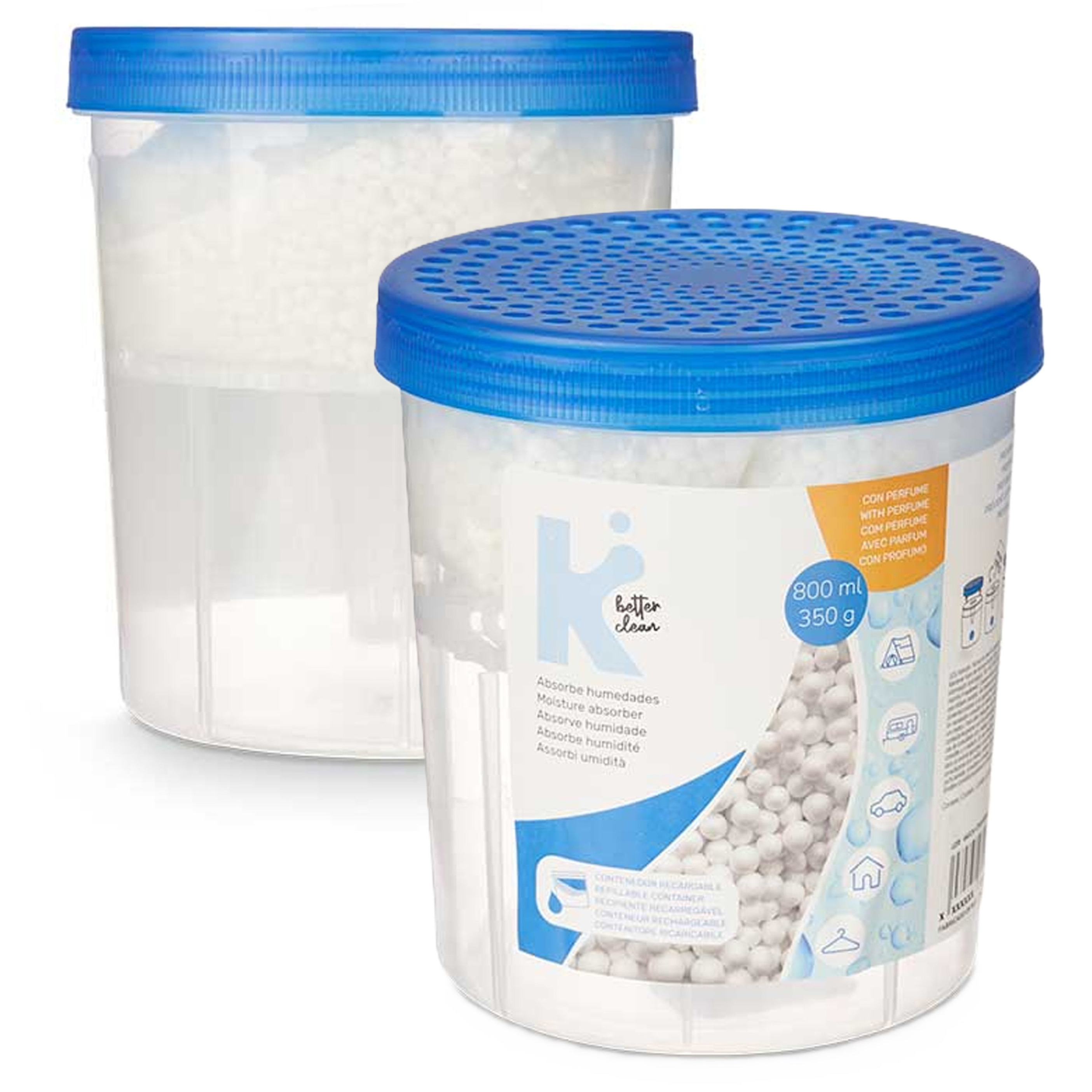 Vochtvanger 800ml - 2x - opneem korrels - Tegen schimmel/condens/geur - kelder/garage/huis/kasten -