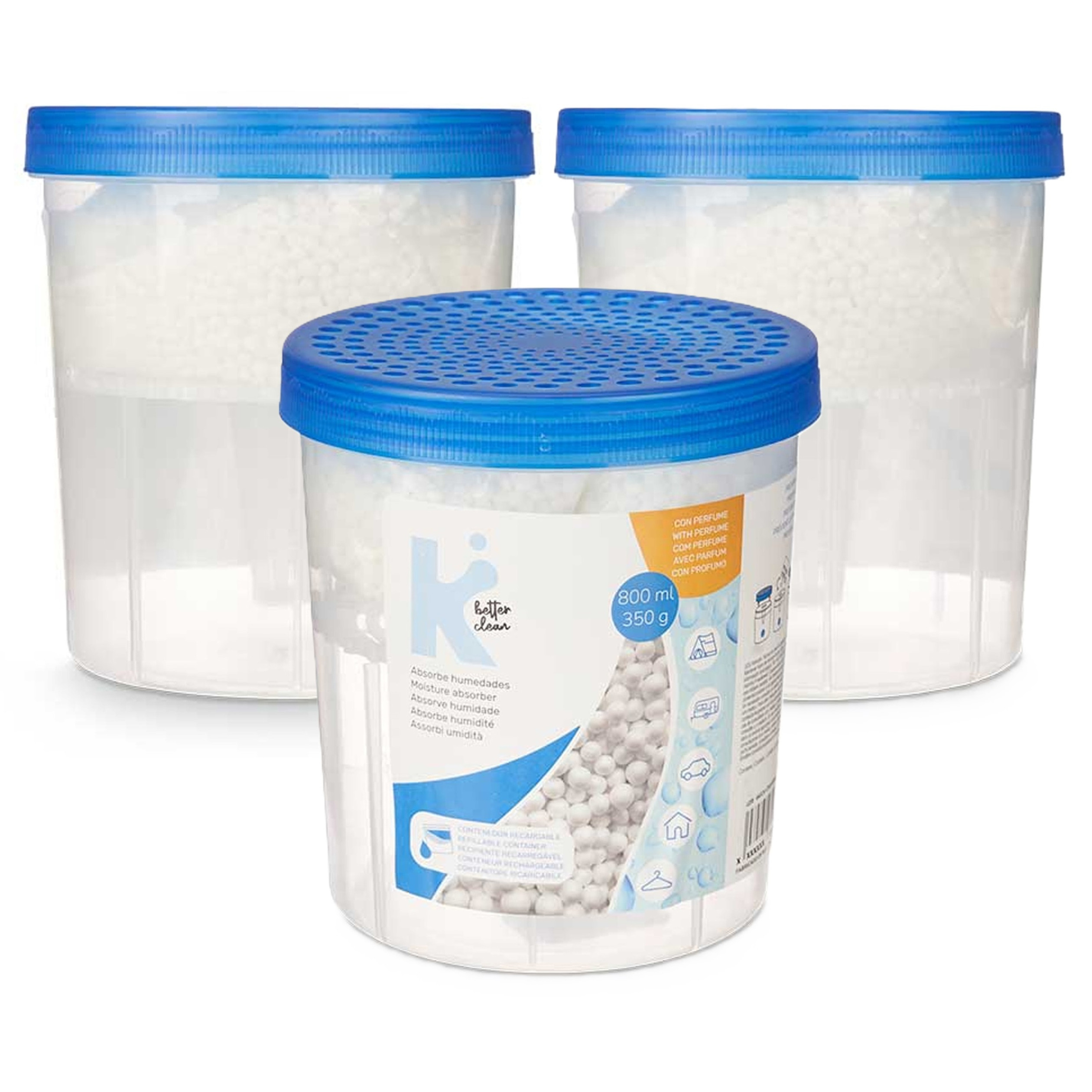 Vochtvanger 800ml - 3x - opneem korrels - Tegen schimmel/condens/geur - kelder/garage/huis/kasten -