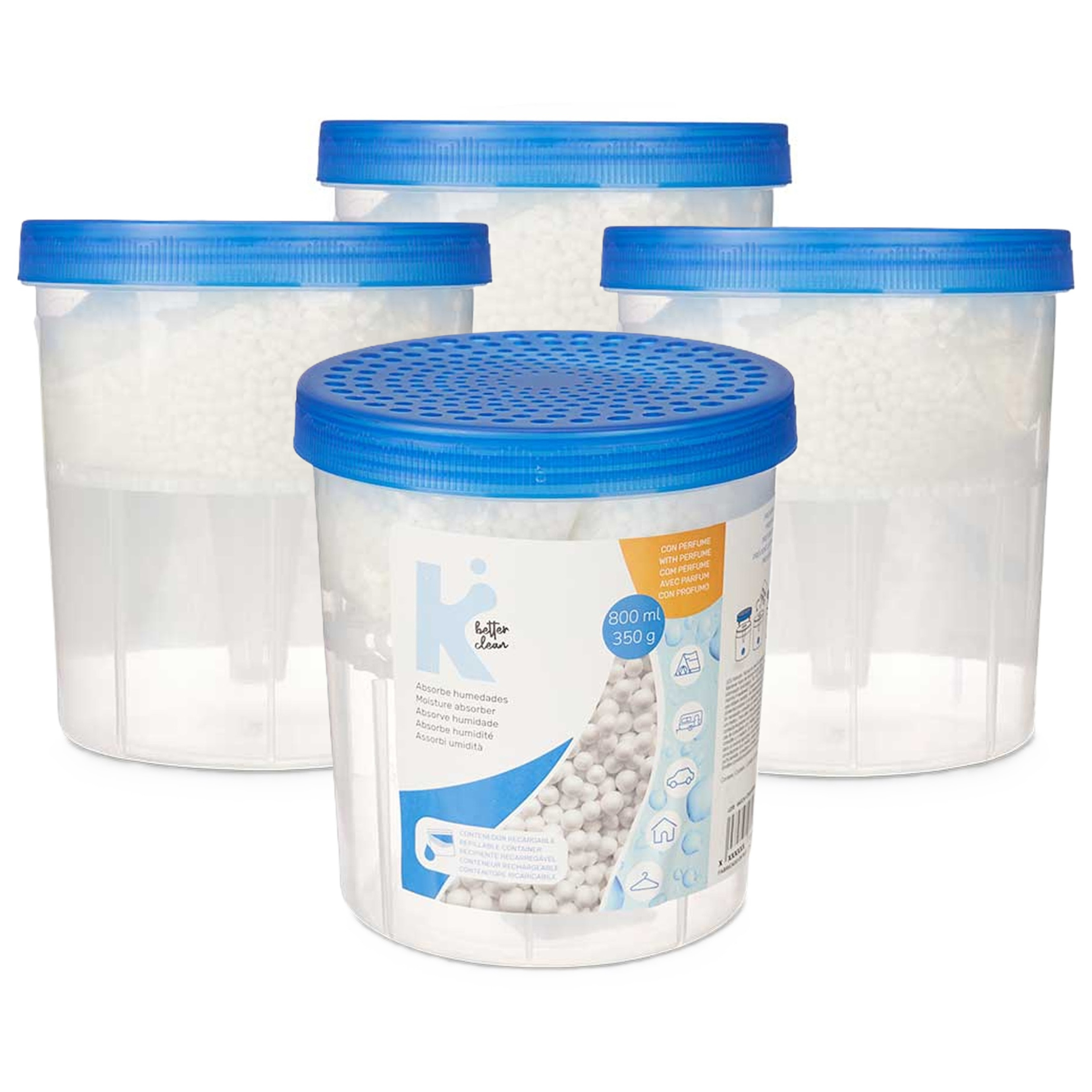 Vochtvanger 800ml - 4x - opneem korrels - Tegen schimmel/condens/geur - kelder/garage/huis/kasten -