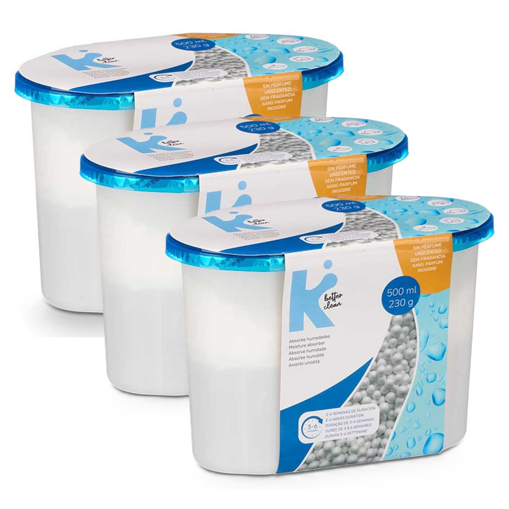 Vochtvanger 500ml - 3x - opneem korrels - Tegen schimmel/condens/geur - kelder/garage/huis/kasten -