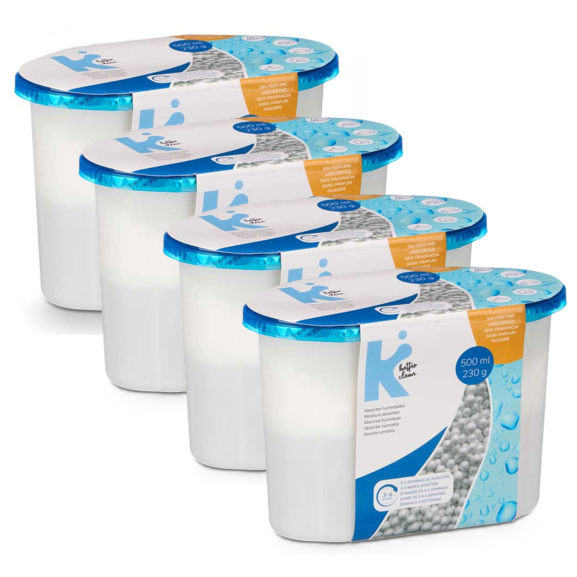 Vochtvanger 500ml - 4x - opneem korrels - Tegen schimmel/condens/geur - kelder/garage/huis/kasten -
