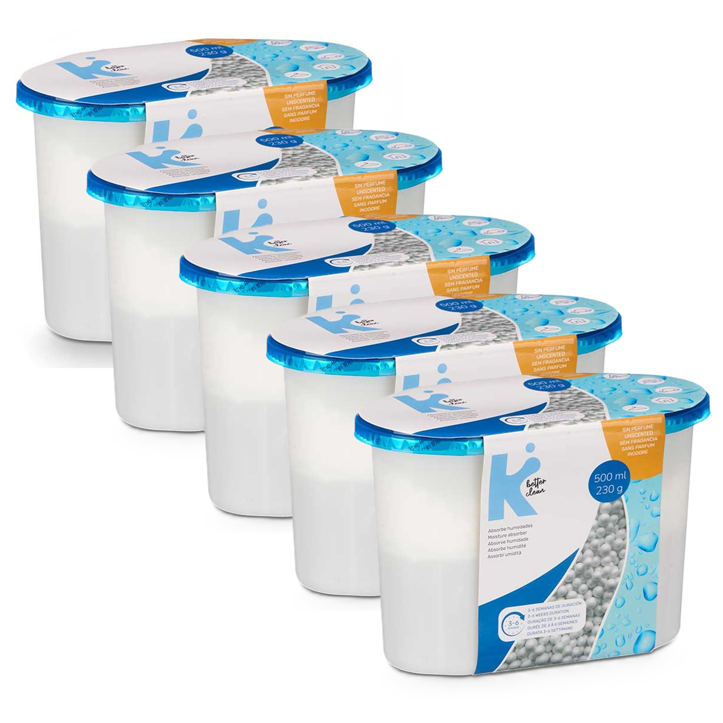 Vochtvanger 500ml - 5x - opneem korrels - Tegen schimmel/condens/geur - kelder/garage/huis/kasten -