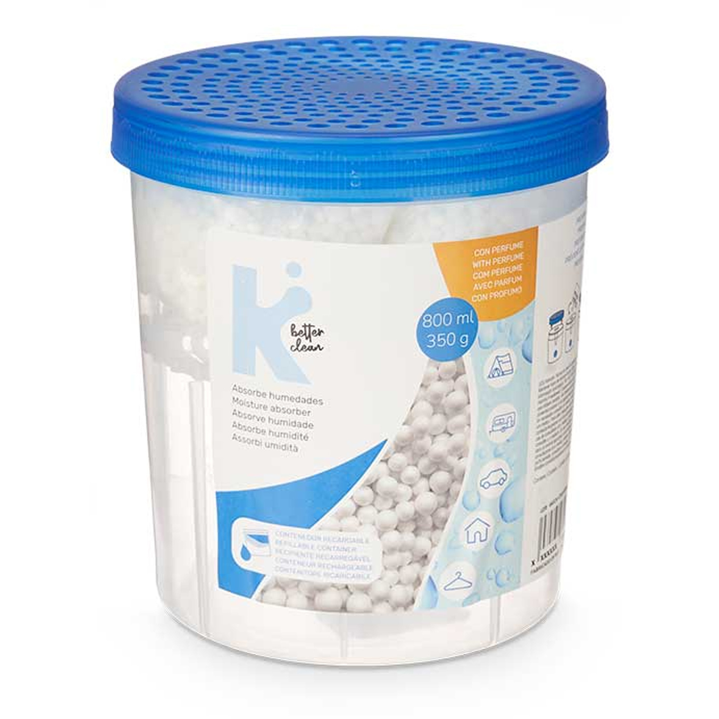 Vochtvanger 800ml - opneem korrels - Tegen schimmel/condens/geur - kelder/garage/huis/kasten -
