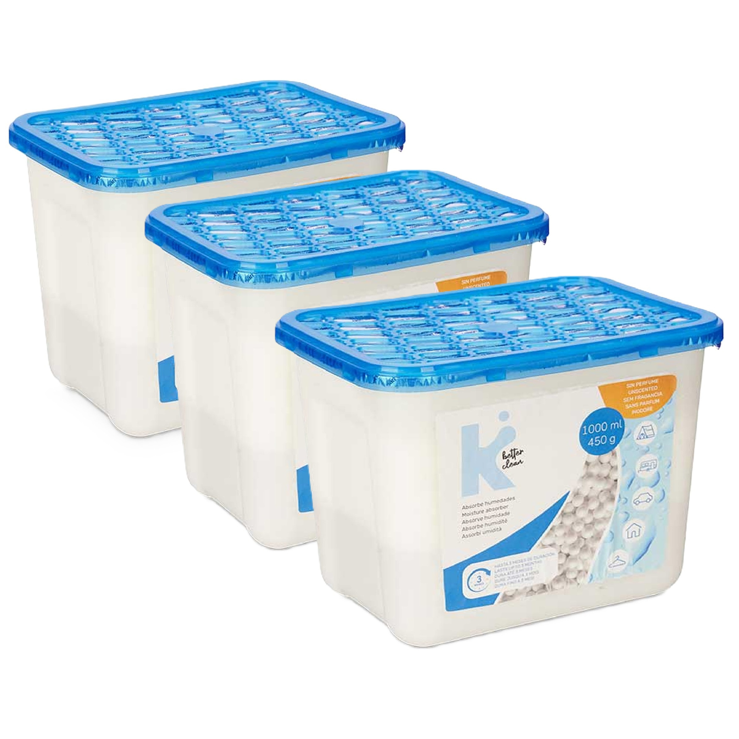 Vochtvanger 1000ml - 3x - opneem korrels - Tegen schimmel/condens/geur - kelder/garage/huis/kasten -