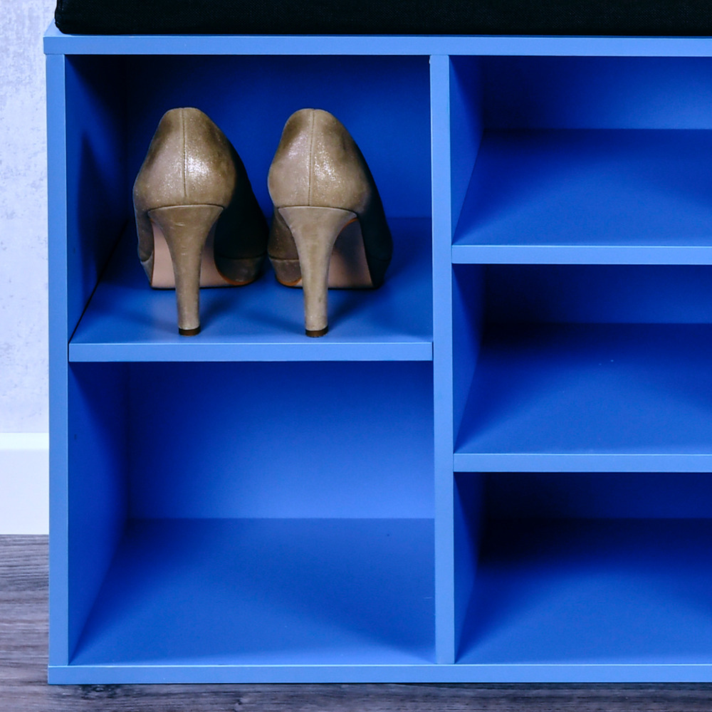 Schoenenrek/schoenenkast met zitvlak - blauw - 5 paar schoenen - hout - L51 x B30 x H48 cm -