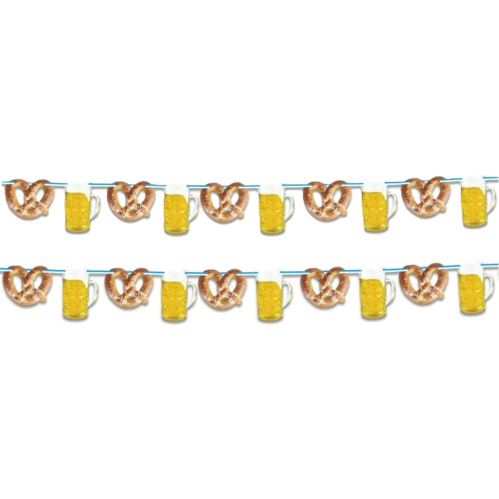 Oktoberfest thema feestslinger - 2x - bier en krakelingen - 10 meter - Feestartikelen/versieringen -