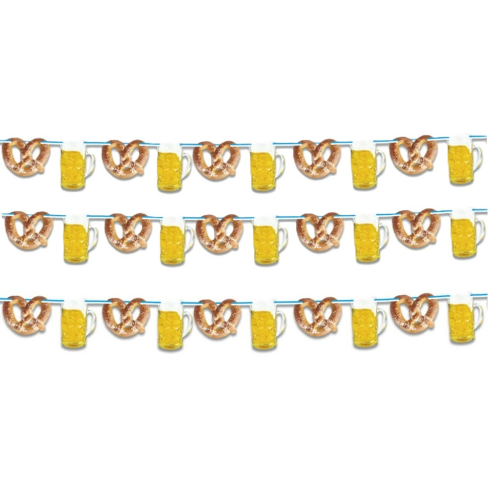 Oktoberfest thema feestslinger - 3x - bier en krakelingen - 10 meter - Feestartikelen/versieringen -