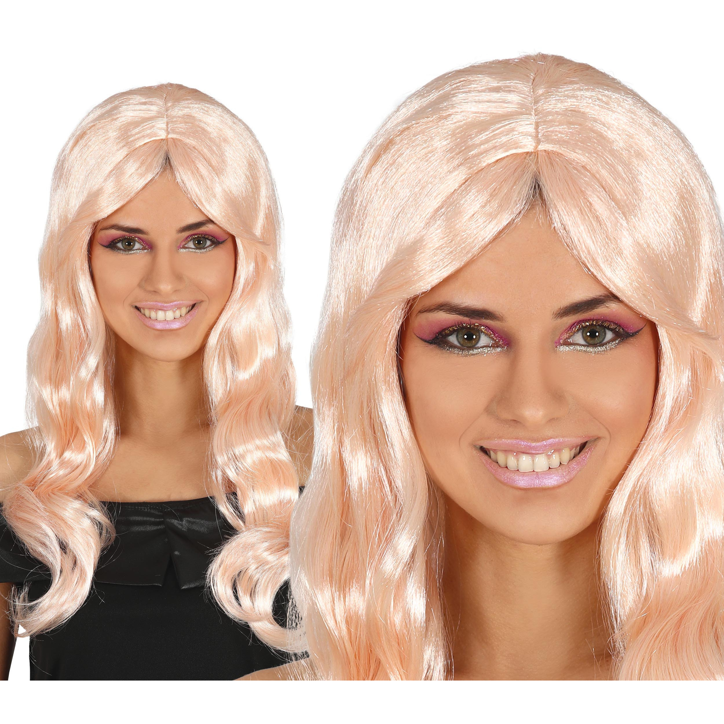 Carnaval verkleedpruik voor dames - lang haar - golvend - lichtroze - Prinses/Diva/jaren 70 -