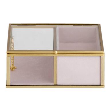 Sieradendoos Liv - goudkleur/roze glas/metaal - 15x15 cm - Leen Bakker