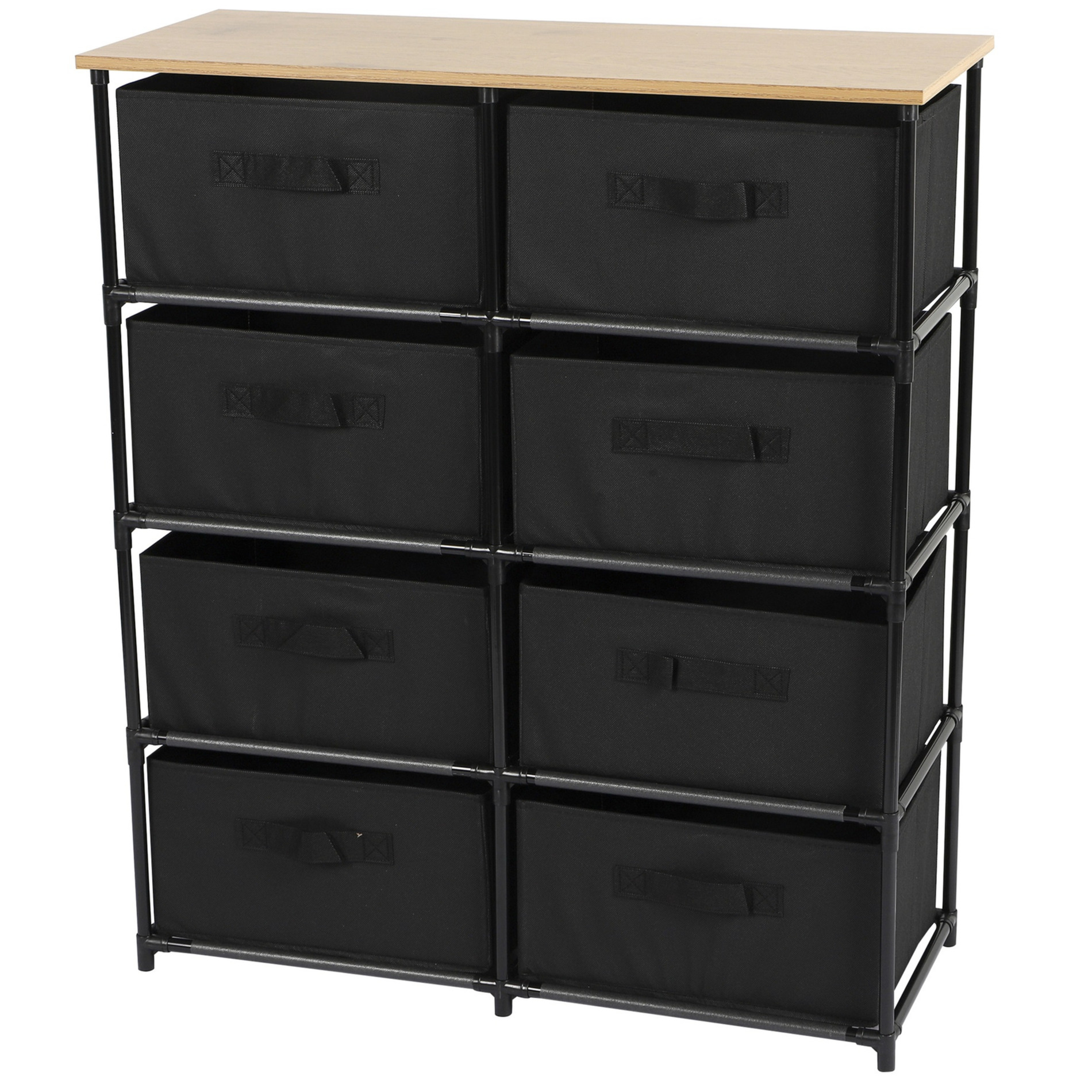 Ladekast/organizer - met 8 lades - zwart - 76 x 30 x 89 cm - hout/metaal - hal/gang kastjes -