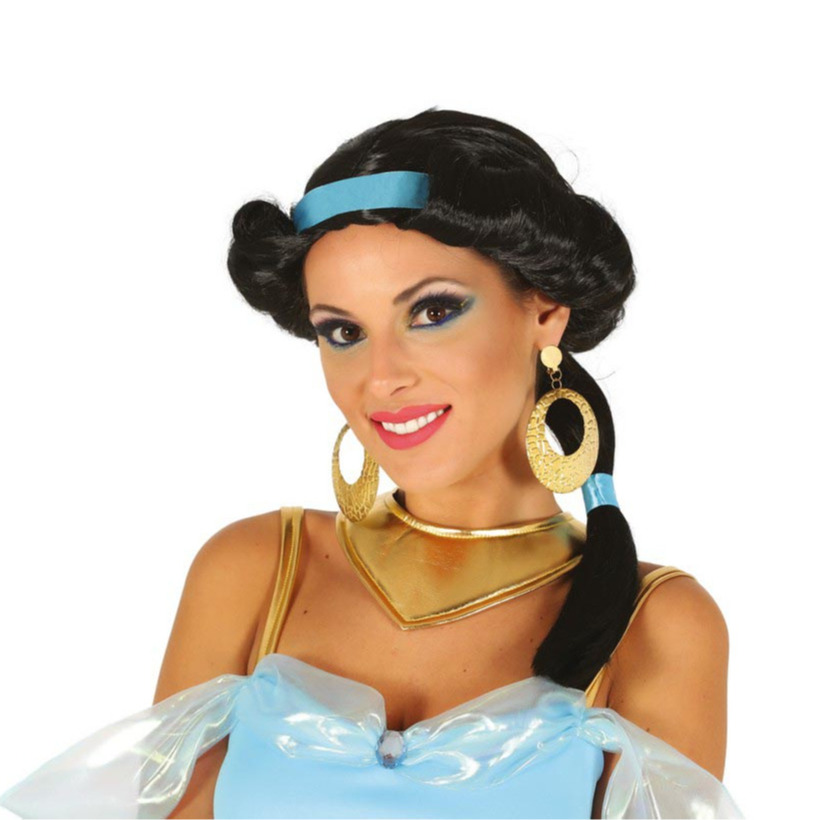 Verkleed pruik dames Jasmine - woestijn prinses - zwart - lang haar - sprookjes 1001 nacht -