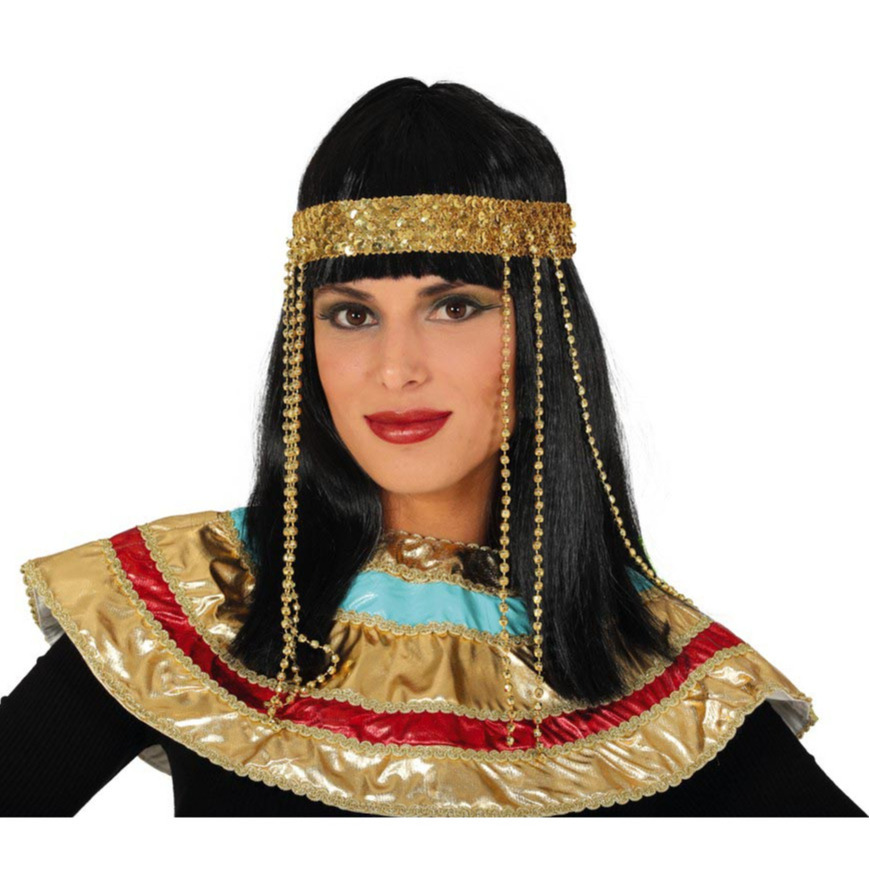 Verkleed pruik dames Egyptisch - zwart - lang haar met haarband - prinses/farao/koningin -