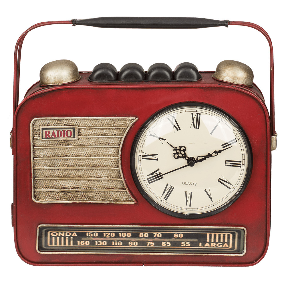 Sleutelkastje met een klok - retro radio - metaal - rood - 22 x 19 cm -