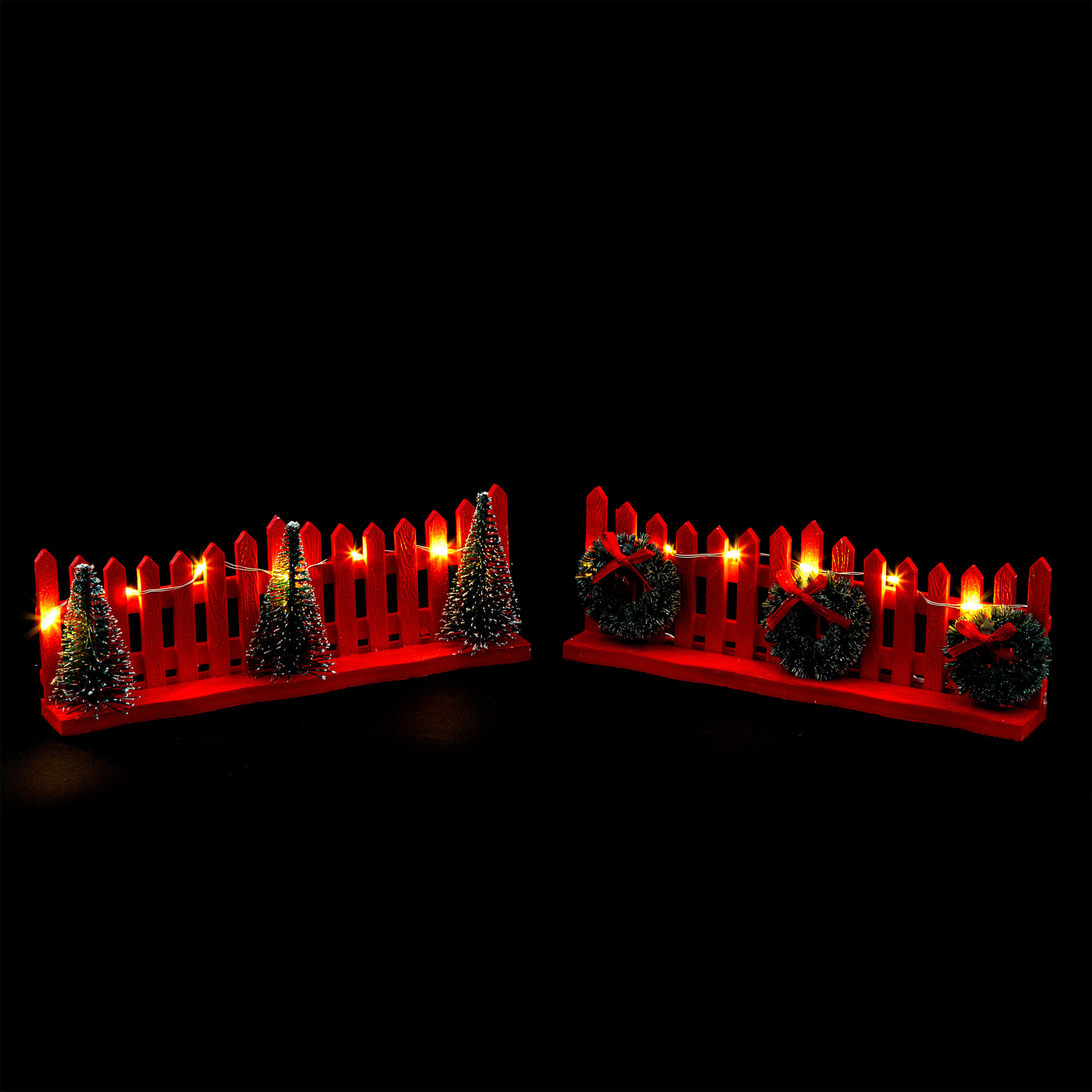 Kerstdorp hekjes - 4x - rood - met led licht - 15 x 2,5 x 6 cm - kunststof - omheining -