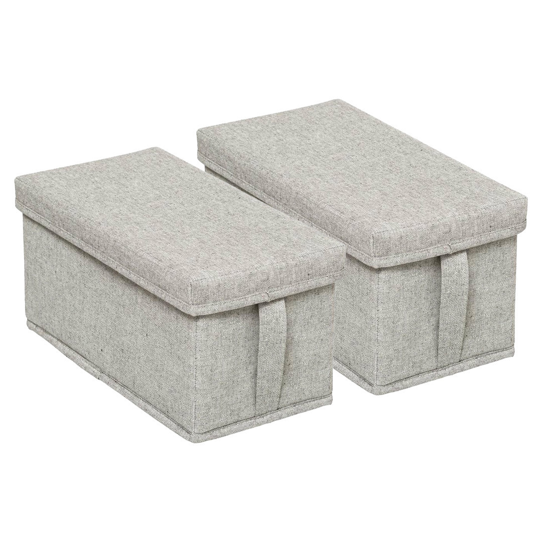 Opbergdoos/box met deksel - 2x - lichtgrijs - 15 x 31 x 15 cm - Stevig karton/polyester -