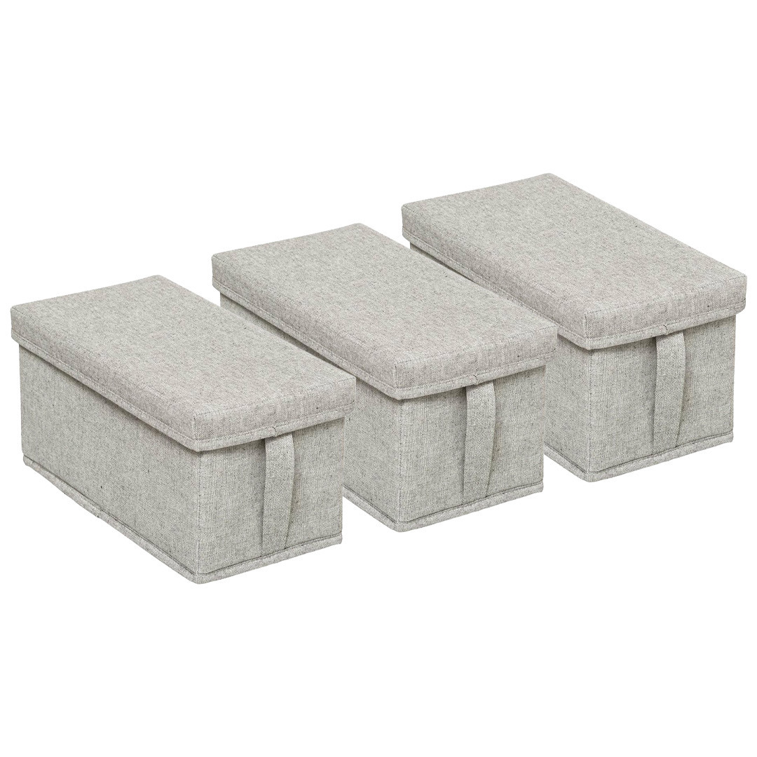 Opbergdoos/box met deksel - 3x - lichtgrijs - 15 x 31 x 15 - Stevig karton/polyester -