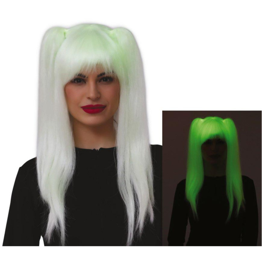 Fiestas Guirca - Glow in the dark pruik - lang haar - blond - dames - Halloween/spook/heks -