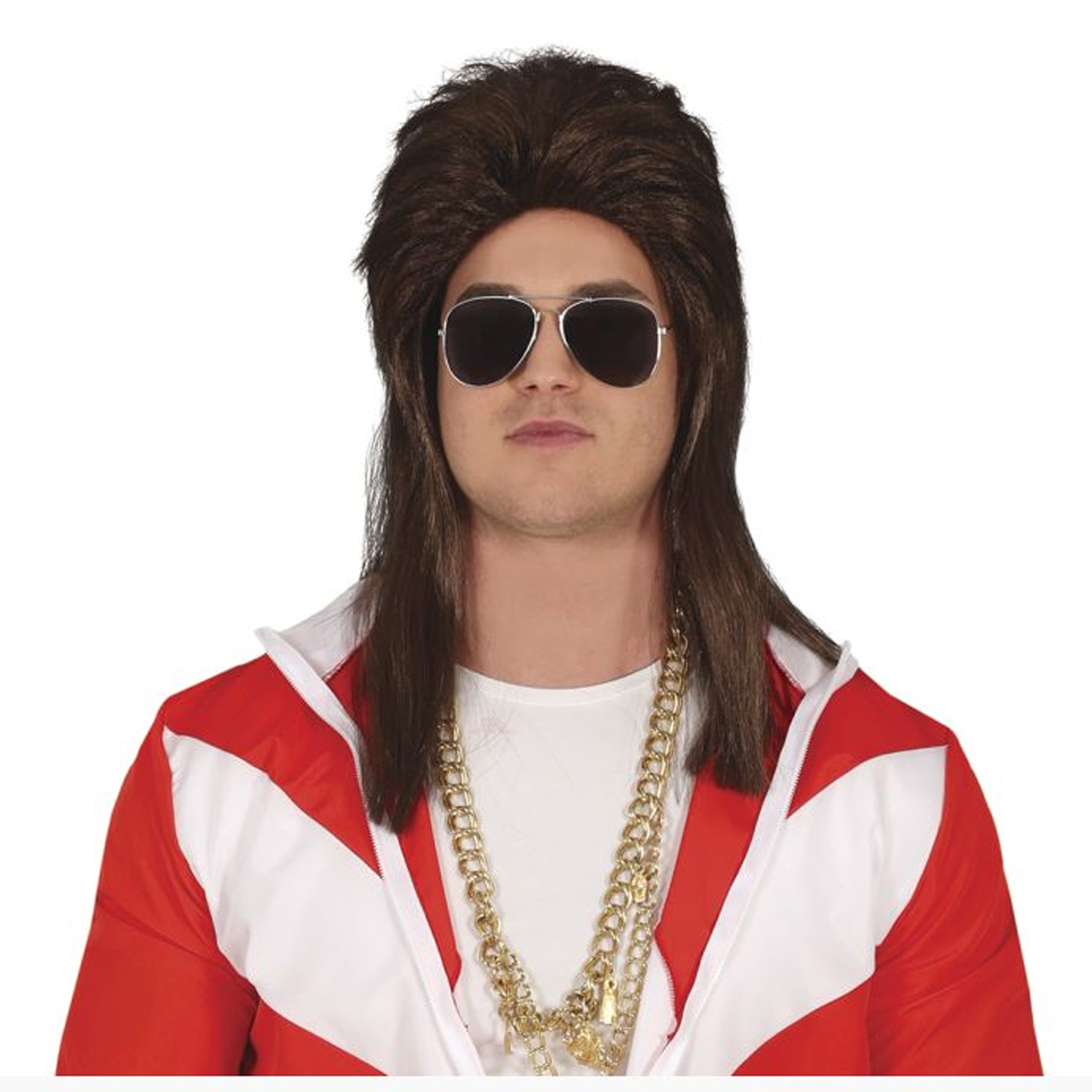 Verkleedpruik voor heren met stijl lang haar - bruin - jaren 70 - Carnaval/Seventies/Disco -