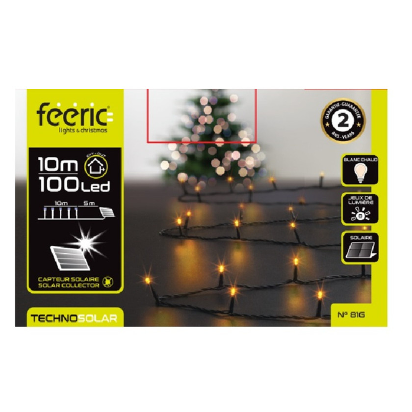 Kerstverlichting - warm wit - 10 meter - 100 led lampjes - zwart snoer - solar -