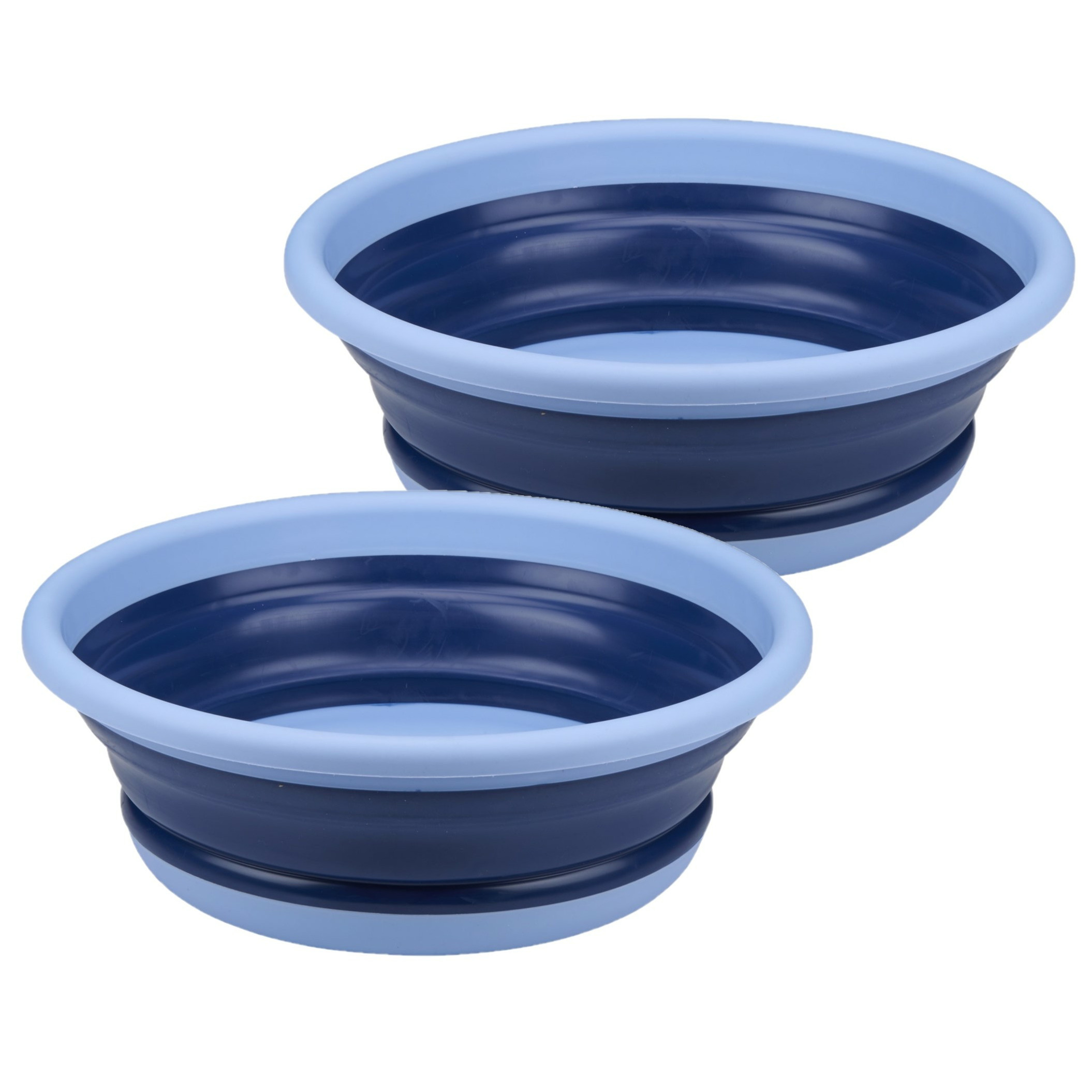 Afwasteil/wasmand emmer opvouwbaar - 2x - kunststof - 8 Liter - blauw - D37 x H13 cm -