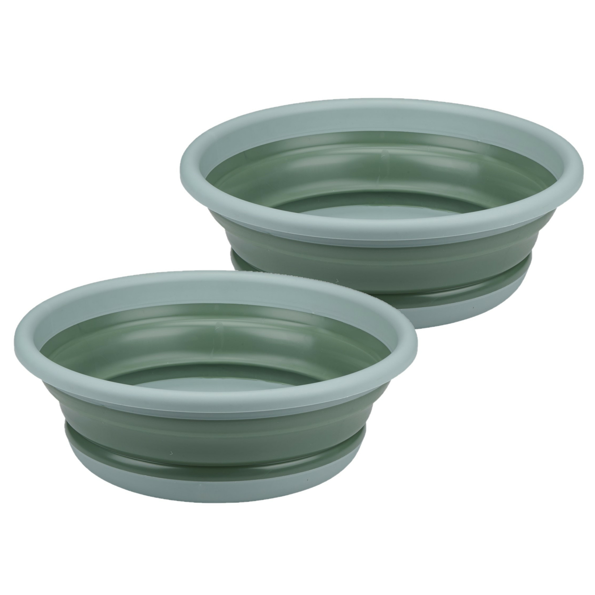 Afwasteil/wasmand emmer opvouwbaar - 2x - kunststof - 8 Liter - groen - D37 x H13 cm -